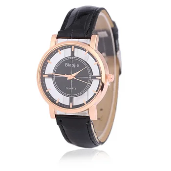 

Women Black Artificial Leather Holllow Rose Gold Color Dial Quartz Analog Wrist Watch 24cm