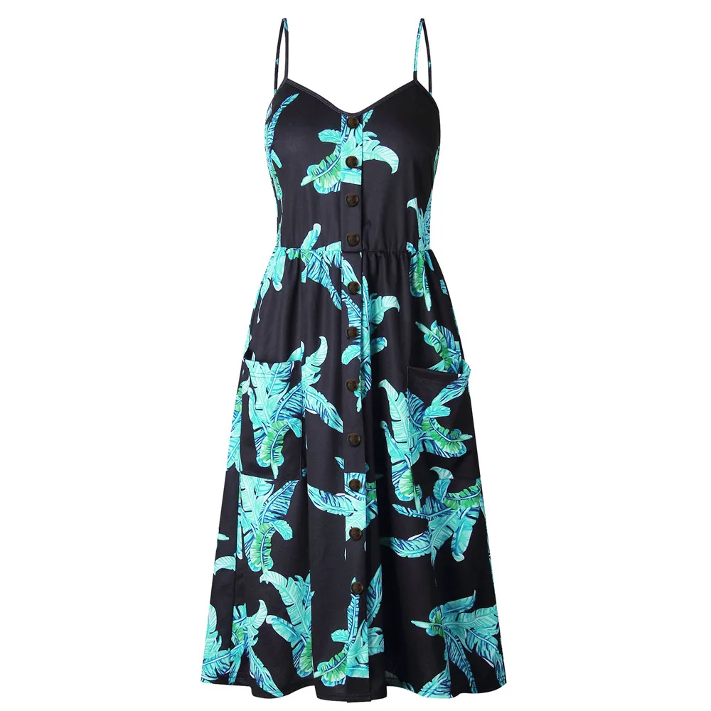 Женское длинное богемное пляжное летнее платье с цветочным принтом, женский сарафан, сексуальное винтажное платье макси без рукавов с v-образным вырезом - Цвет: 7