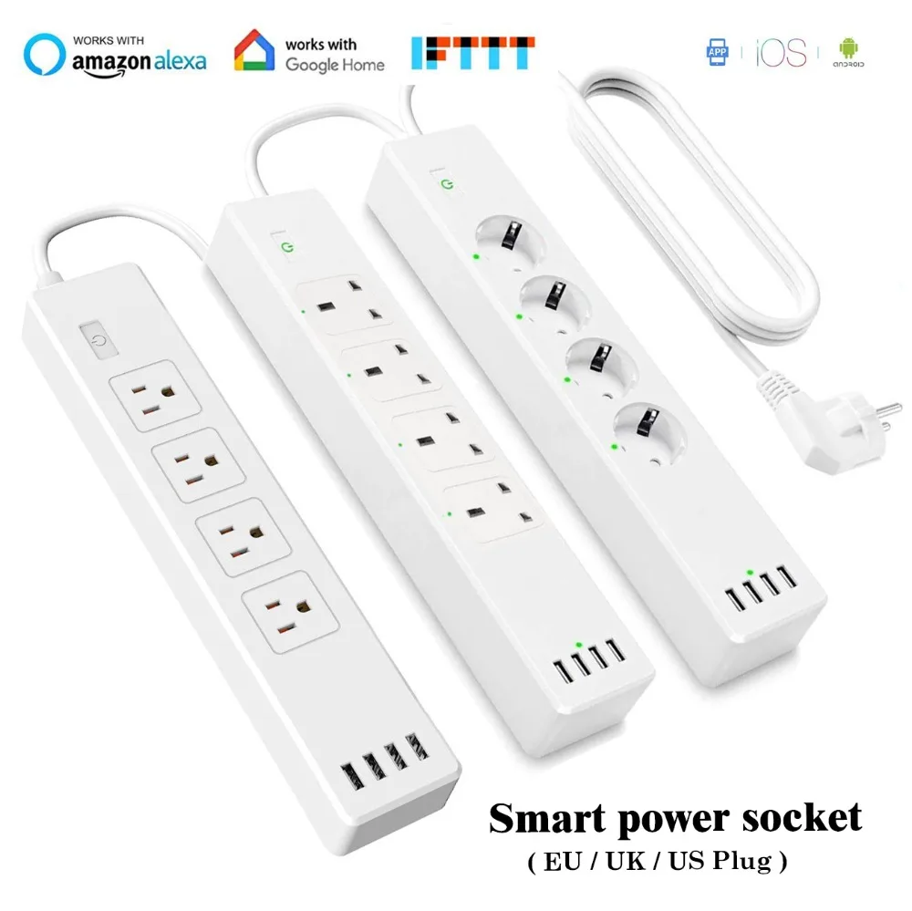 Wifi смарт Мощность полосы Стабилизатор напряжения розетка с 4 Порты USB AC