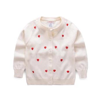 

New Girls Sweater Cardigan Cotton Kids Sweater Knitting Patterns Spring Autumn Heart Embroidery Children Sweaters Girls Clothing