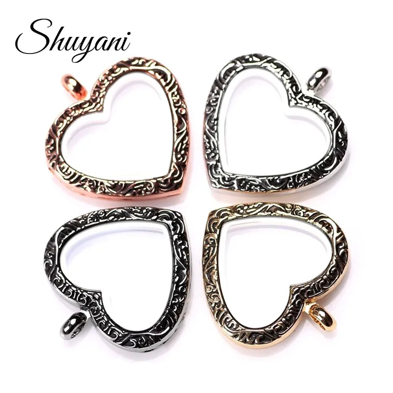 10Pcs/Lot Heart Carved Glass Living Relicario Medaillon Pendant