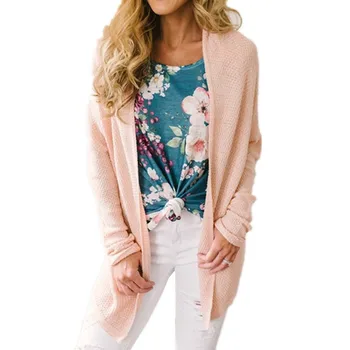 

hirigin Lady Girl Casual Long Knitted Cardigan Sweaters Autumn Korean Women Loose Solid Color simple Design Sweater Pink purple