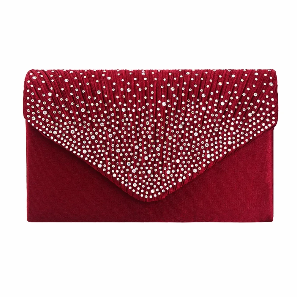 1Pc Women Sparkling Rhinestone Satin Frosted Evening Bag Handbag Clutch Purse