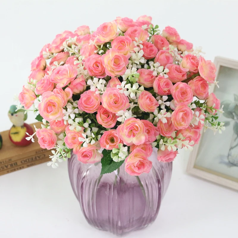 JAROWN Simulation Rose Flowers Artificial 15 Head Rose Bouquet For Wedding Decorations Home Garden Decor Accessories Fleur (7)