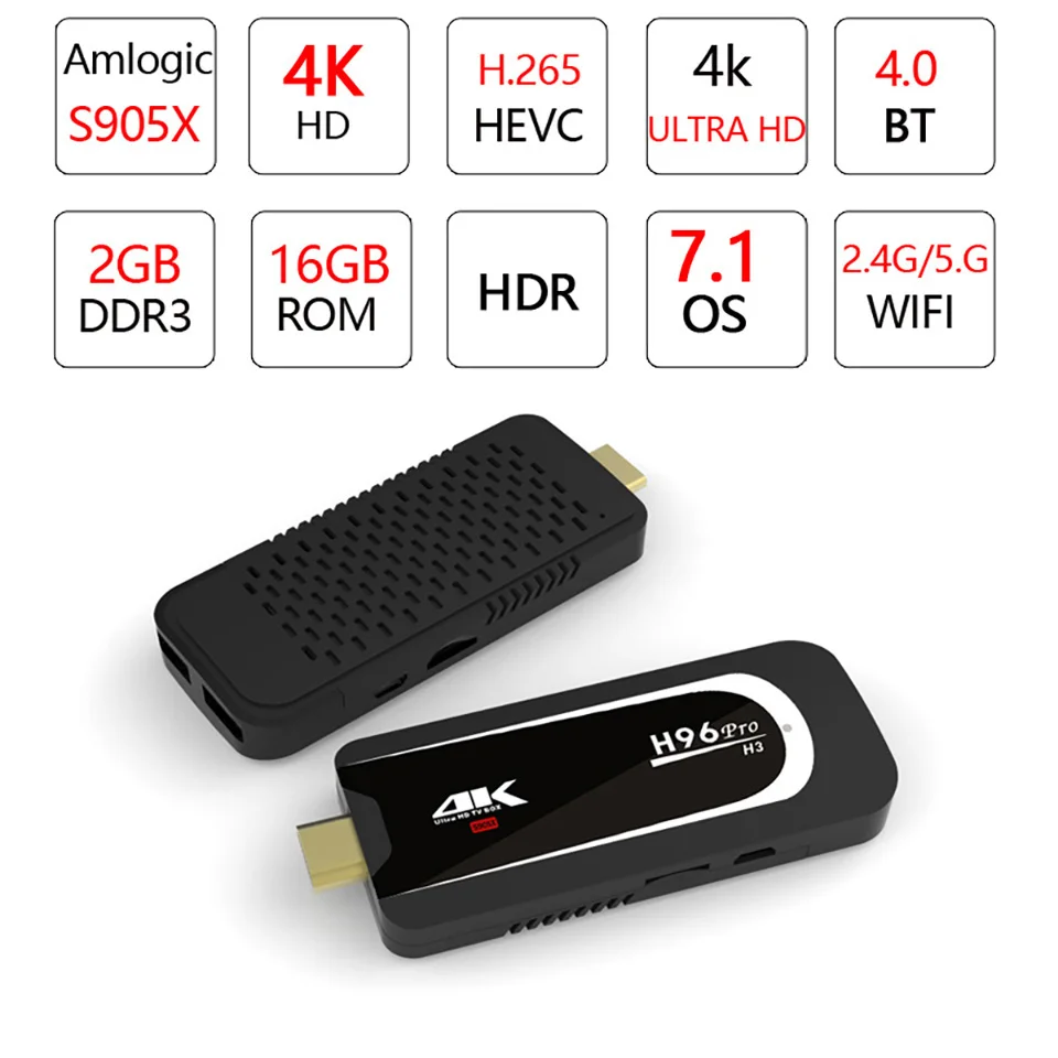 H96 Pro H3 tv Stick Amlogic S905X Penta Core GPU Android 7,1 tv Dongle 2GB ram 16GB rom 2,4G/5.G WiFi BT 4,0 1080P 4K HD мини-ПК