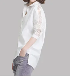 Mr.nut2019 new spring and autumn shirt female long sleeve in the long section of the bottom hollow white shirt Mr.nut2019 new spring and autumn shirt female long sleeve in the long section of the bottom hollow white shirt