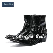 Кристиа Белла; модные классические мужские Ботильоны черного цвета из натуральной кожи с острым носком; Мужские модельные ботинки, увеличивающие рост; большие размеры 46