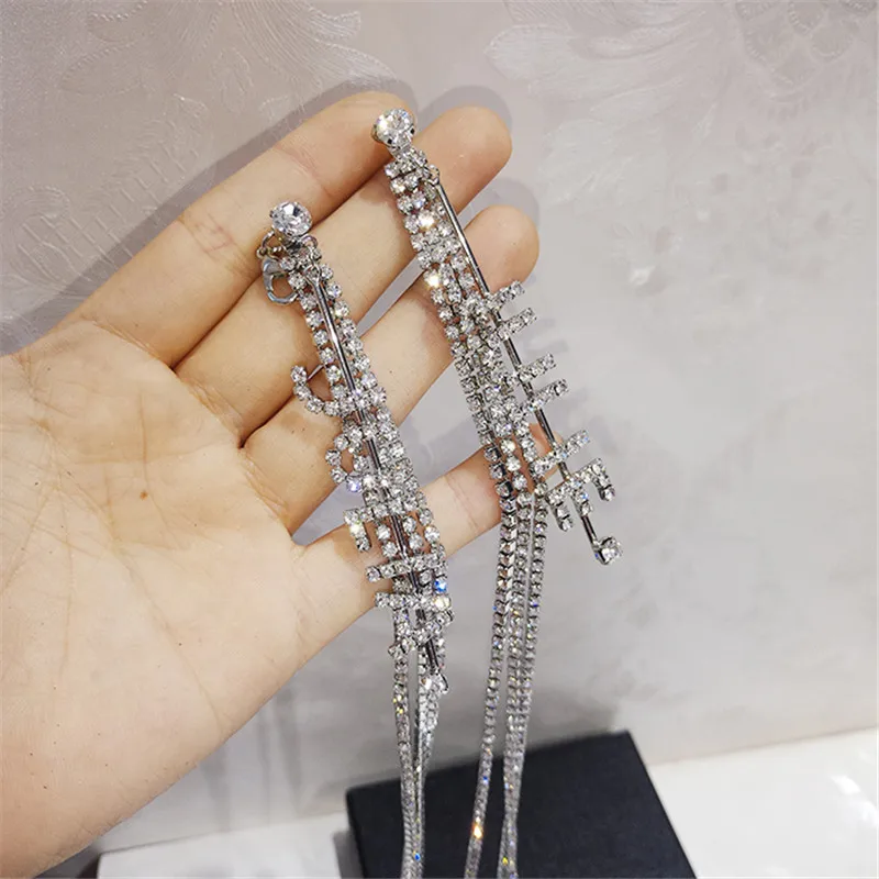Полный Стразы, длинные серьги-капли в стиле хип-хоп, регулируемые трехслойные ожерелья для женщин, ювелирный набор ET1005