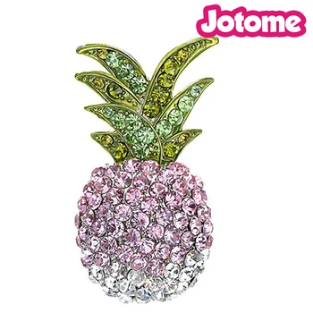 

100pcs a lot Silvery Tone Ombre Colored Rhinestone Tropical Pineapple Fruit Brooch Pin