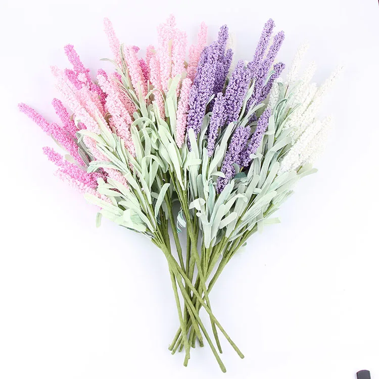 12 Heads Artificial Lavender Flower With Leaves Bouquet Home Wedding