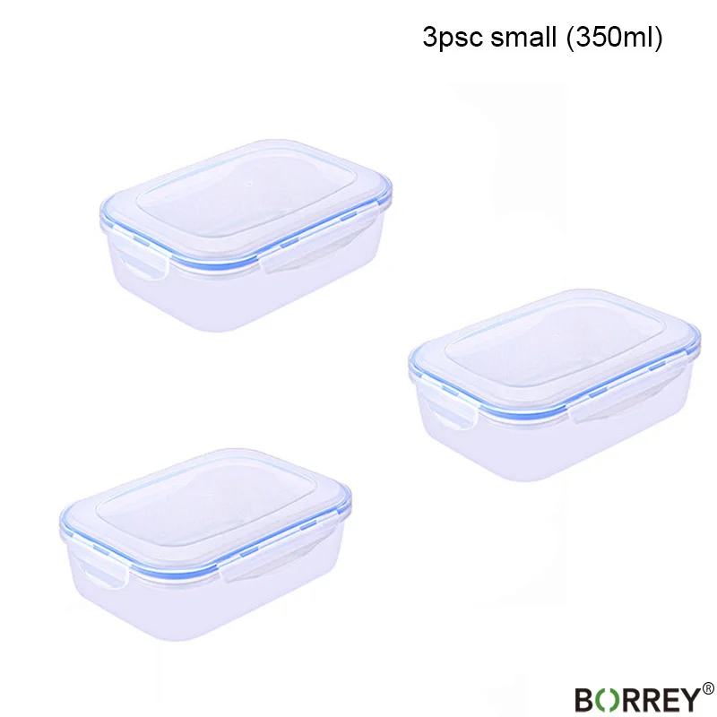 BORREY, 3 шт., пластиковая коробка для хранения продуктов, набор, холодильник, морозильник, коробки для хранения продуктов, свежая вакуумная коробка, термостойкие кухонные контейнеры - Цвет: Small