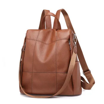 

2019 Fashion Outdoor Women Travel Shoulder Bag Student Solid Color Backpack Anti-theft PU Leather Backpack