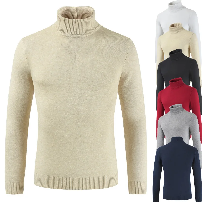 Mens Sweater Winter Thick Warm Cashmere Sweater Turtleneck Men Sweaters Slim Fit Pullover Men Classic Solid Knitwear Pull Homme