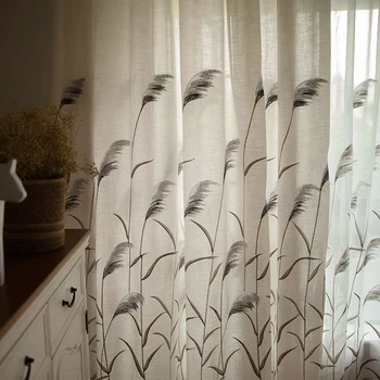 

Top Embroidery Reed Tulle Curtains for Living Room Kitchen Window Curtains for Bedroom American Pastoral Style Textile for Home