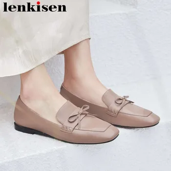 

Genuine leather bowtie classic square toe slip on bowtie driving shoes daily wear flat with hand-sewn leather ballet shoes L92
