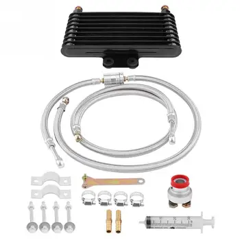 

125ml Oil Cooler Engine Oil Cooling Radiator System Kit for Honda GY6 100CC-150CC Engine Motorcycle Oil Cooler Silver/Black