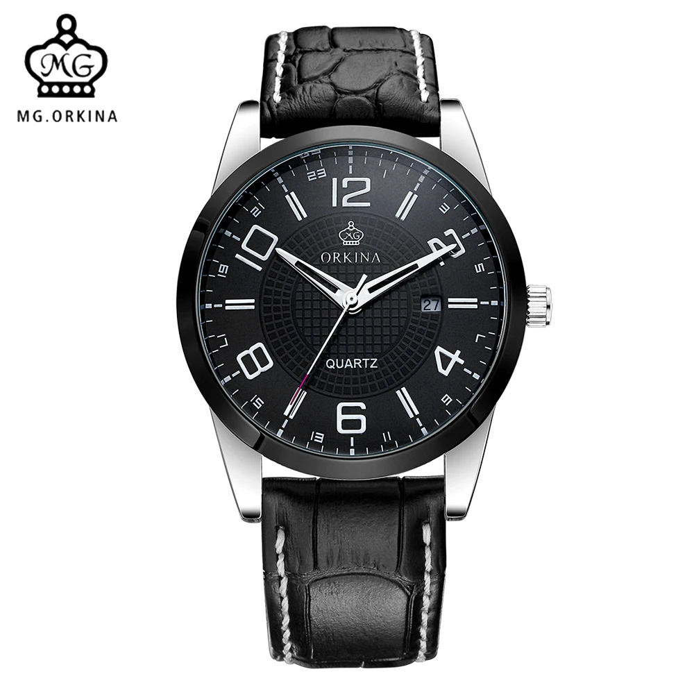 

MG. ORKINA Leather Belt Japan Made MIYOTA Movement Date Display Mens Quartz Watch Military Montre Male Relogios