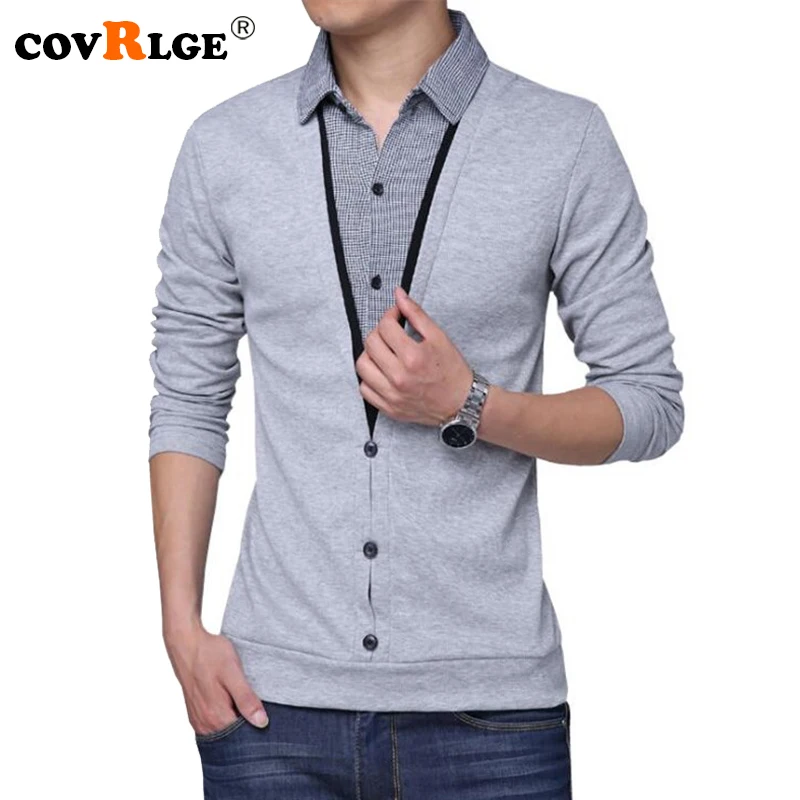 

Covrlge T Shirt Men 2018 Fashion Turn-down Fake Two Men's T-shirts Casual Male Tee Shirt Russian Tops Long Sleeve Tshirt MTL083