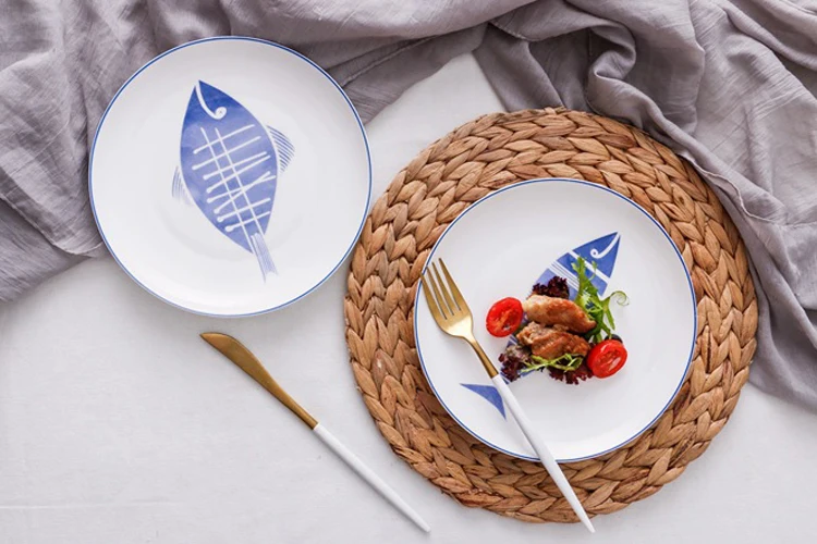 8 Inch Ceramic Flat Plate Bone China Dishes Cute Fish Pattern Porcelain Dinner Dinning Plate Salad Dessert Dish Tray Tableware Gift Dinnerware (3)