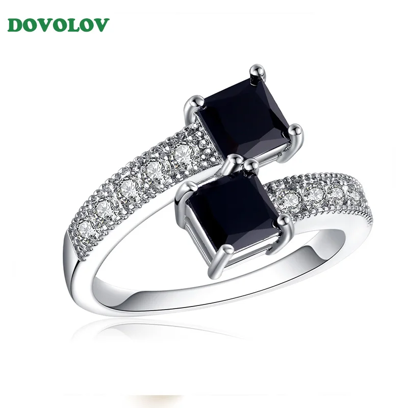 Dovolov, роскошные кольца со Звездной звездой из белого золота для женщин, модное кольцо на палец с черным, подарок на свадьбу, помолвку A353