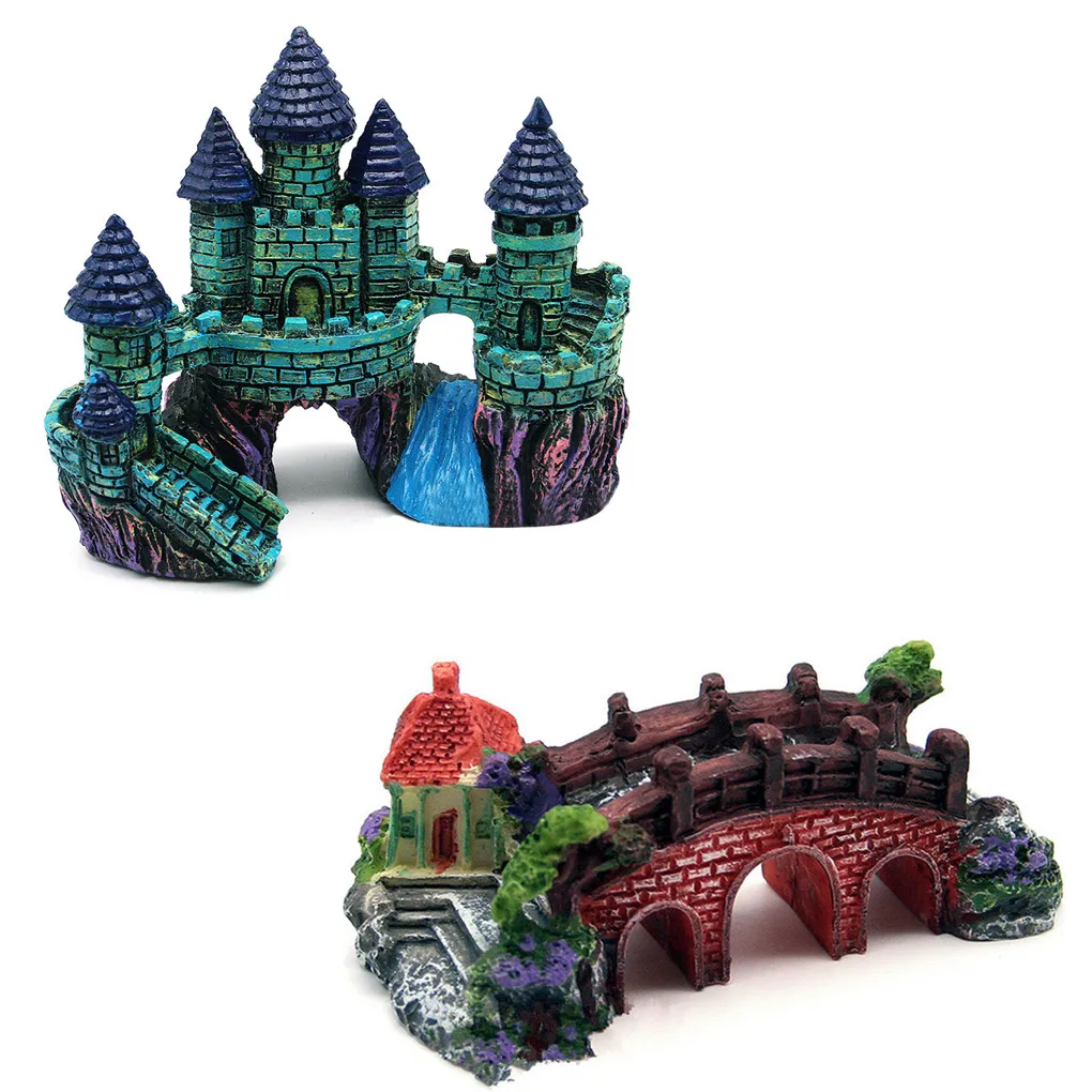 

2019 Resin Castle Aquariums Castle Decoration Simulation Turtle Climbing Three Eye Bridge for Fish Tank