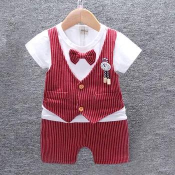 

Summer Kids Baby Boy Bow Tie Formal Clothing Set Children Gentleman Short Shirt + Pants 2PCS Toddler Boys Clothes Outfits