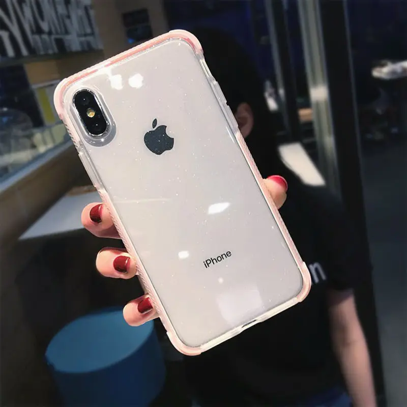 Блестящий чехол для телефона с порошком iPhone X XR XS Max 8 7 Plus 6 6S прозрачный мягкий