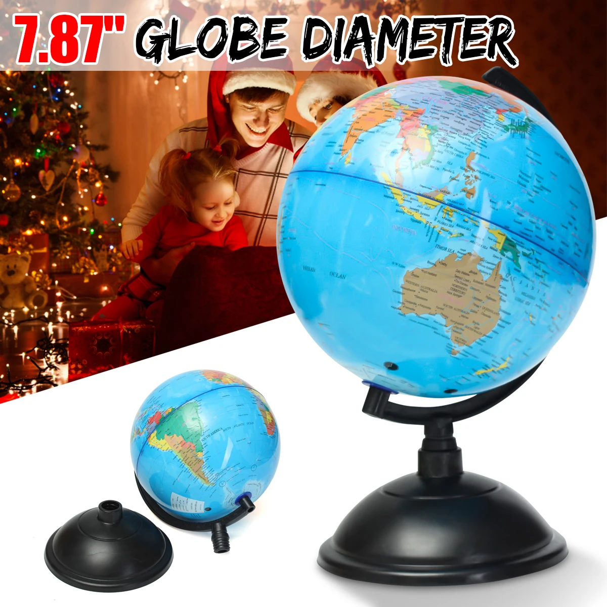 

20cm Plastic Montessori Mini Tellurion Blue Ocean Terrestrial World Globe Map With Rotate Stand Geography Educational Toys Gift