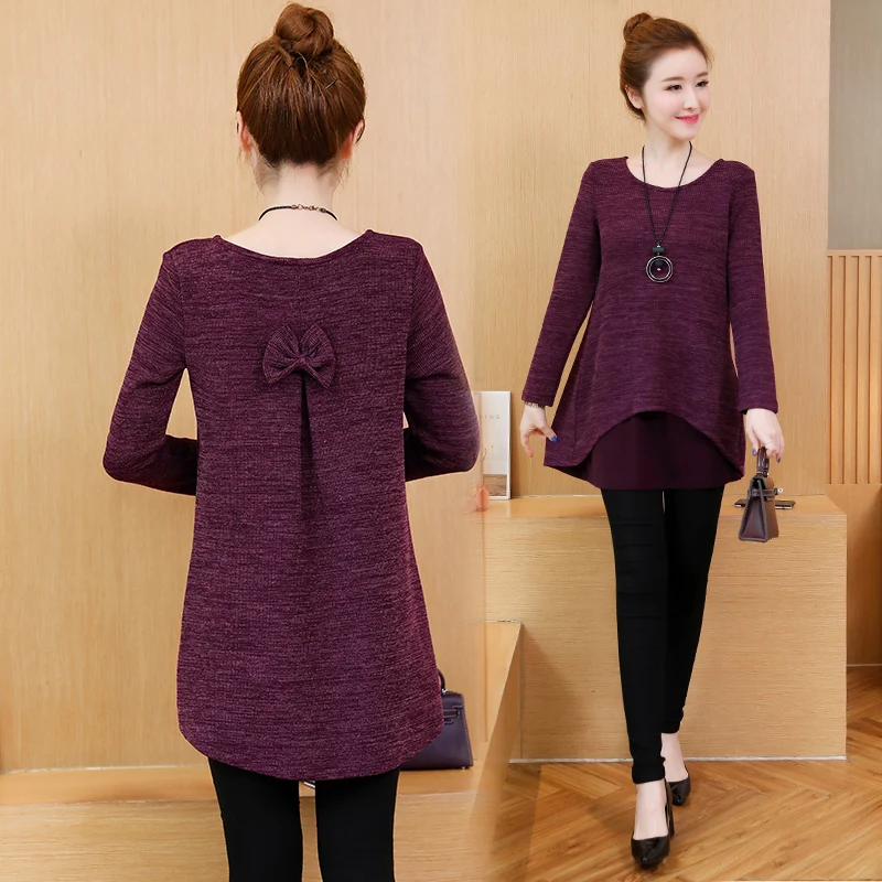 Fake Two Pieces Blusas Mujer Women Spring Autumn Plus Size Bow Casual Elegant Long Blouses Long Sleeve O-neck Tops Femininas Fake Two Pieces Blusas Mujer Women Spring Autumn Plus Size Bow Casual Elegant Long Blouses Long Sleeve O-neck Tops Femininas