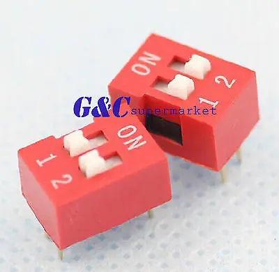 

20PCS Red 2.54mm Pitch 2-Bit 2 Positions Ways Slide Type DIP Switch