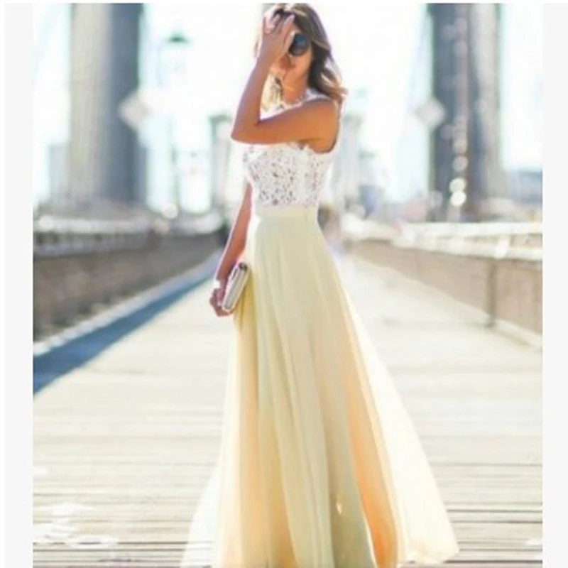 Ceny 2019 letnia nowa koronkowa szyta szyfonowa długa sukienka fashion casual beach dress