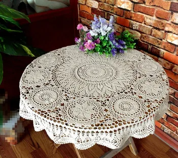 

Christmas essential Handmade Crochet Cotton Flower Tablecloths Flower Round Table cloth Insulation pads Cover cloth Sofa towel