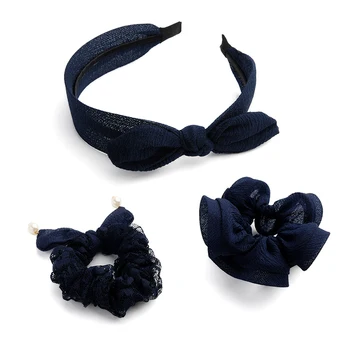 

CHIMERA Fashion Hair Accessories 3Pcs/set Dark Blue Classic Bow Hair Hoop Cloth Hair Ties Headbands Hair Bands for Women Girls