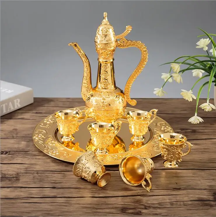 Europa Gold splitter überzogene metall Wein Set Tee set metall wein barware set für home bar esszimmer dekorative decanter JJ068 Günstig