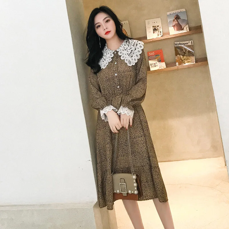 

BGTEEVER Peter pan Collar A-line Polka Dot Elastic Waist Women Dress Single Breasted Flare Sleeve Female Vestidos 2019 Summer