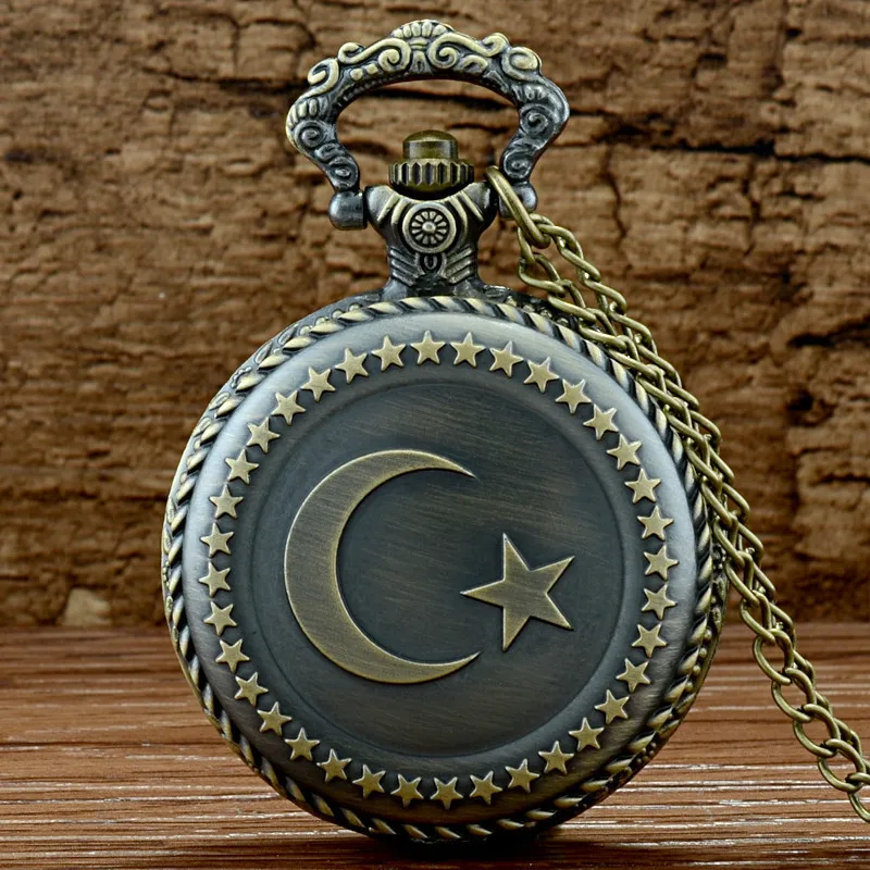 IBEINA Турецкий флаг тема Полный Охотник кварц гравированный брелок ретро кулон карманные часы цепь подарок