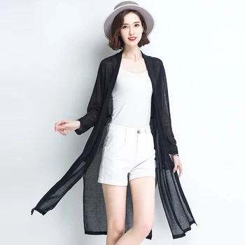 

2019 spring and summer outside the female long section ice silk cardigan coat loose thin sweater Korean version