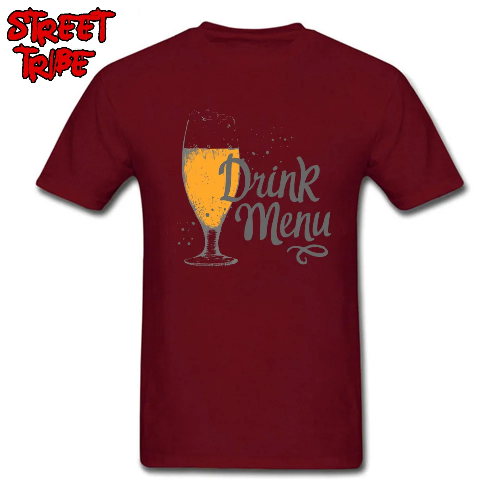 glass of beer Cotton Tops Tees for Men Design T-Shirt Street Company Round Collar Tops Shirt Short Sleeve Drop Shipping glass of beer maroon