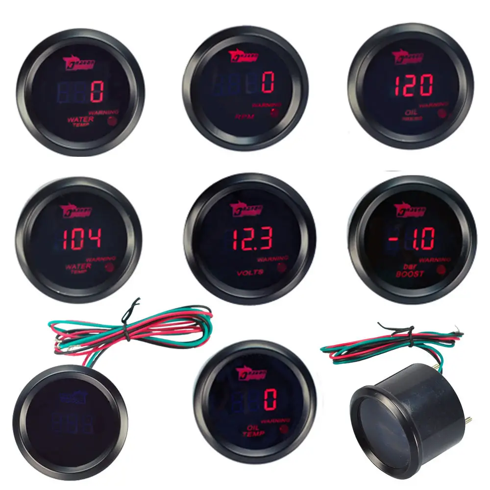 52mm Boost Gauge Water Temp Oil Temp Oil Press Voltage Tachometer Gauge Digital Red led Black