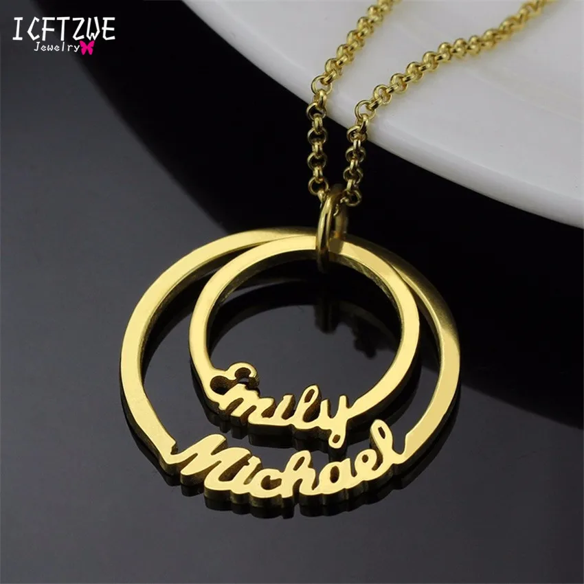 

Handmade Jewelry 1 2 3 Circle Pendant Personalized Name Necklaces Women Men Silver Gold Rose Choker Necklace Bridesmaid Gift BFF