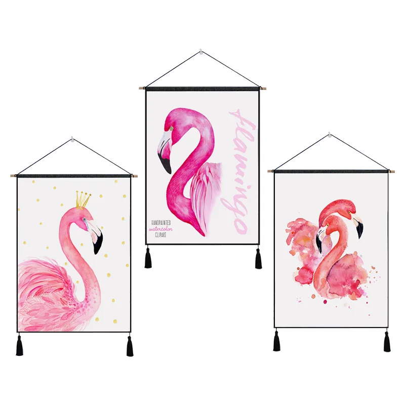 

Home Decorative Painting Pink Flamingo Draperies Plant Backdrop Cotton Linen Animal Art Wall Hanging Tapestry 45*65CM