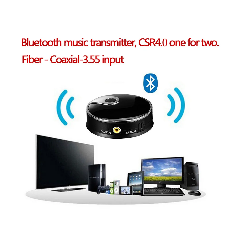TX12 Беспроводной аудио передатчик оптический Fiber coaxial передачи Bluetooth V4.0 Музыка AUX в