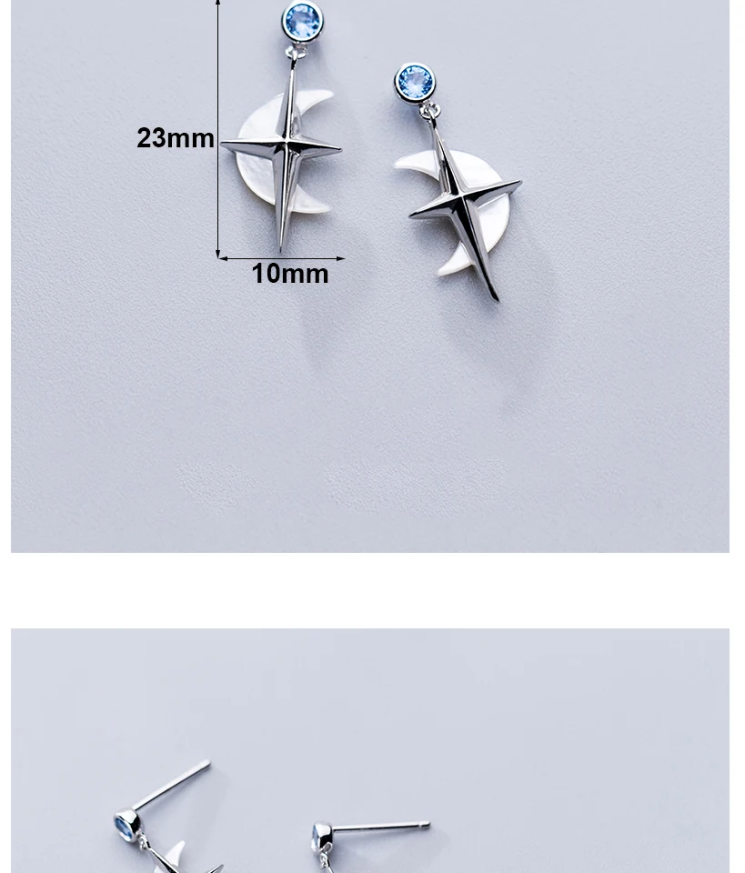 Luxury Blue Rhinestones S925 Sterling Silver Earring Fashion Cross With Moon Stud Earrings For Women Girls Party Brincos 2019 (4)