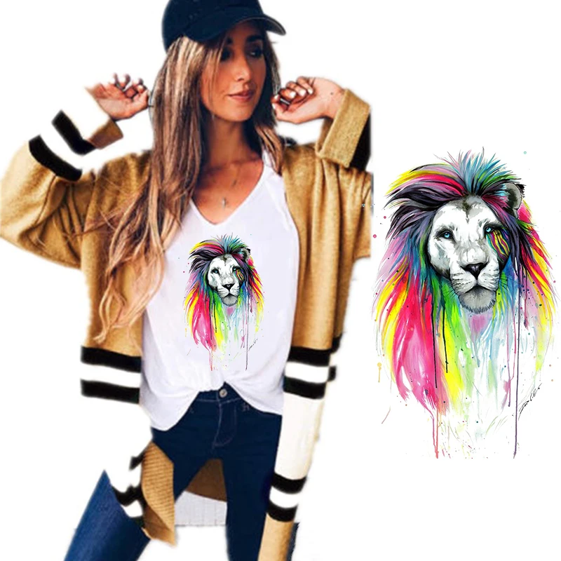 

Lion Drawing Painting Art Iron On Patches Heat Transfer Patches for Clothes Washable Sticker