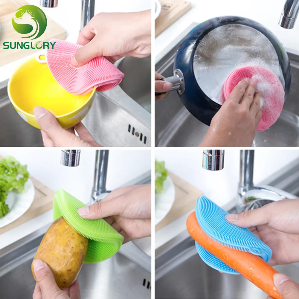 Starnearby 1pc Soft Silicone Dish Washing Cleaning Brush Plate Bowl Scrubber Fruit Vegetable Cleaner Heat Resistant Pad Multifunctional Kitchen Gadget 