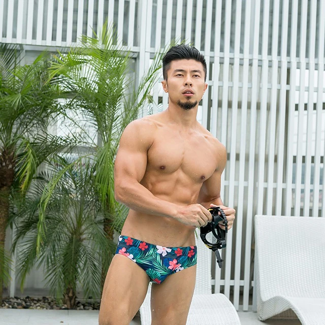 men swimwear sunga sexy green leaf flower print swimsuit men