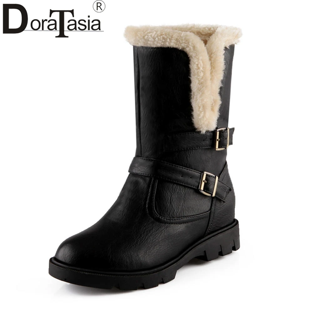 

DoraTasia Brand New Solid Round Toe Increasing Platform Shoes Woman Casual Top Quality Winter Boots Black Big Size 34-43
