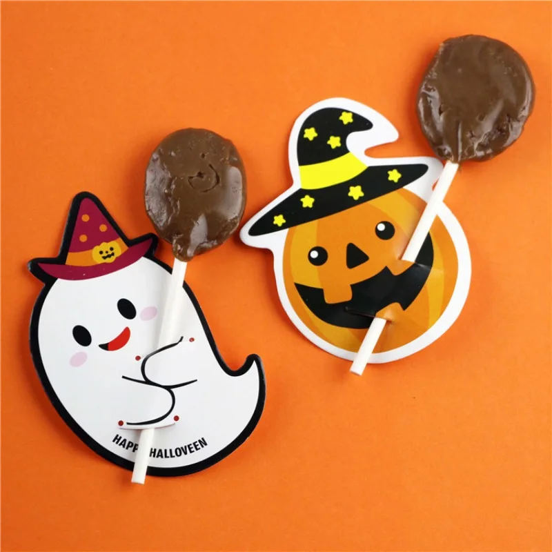 

Candy Lollipop Decoration Cartoon Pumpkin/Ghost Paper Card for Halloween Party Decor Not included Lollipop 50Pcs