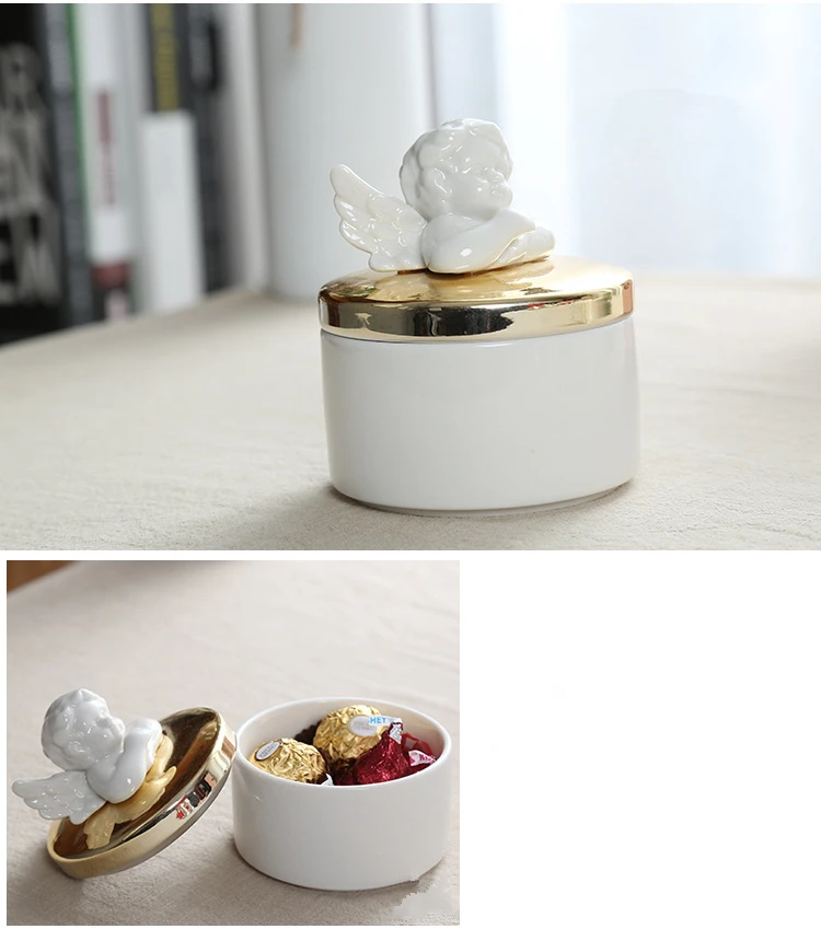 Многоцветный керамический резервуар для хранения/обручальное кольцо серьги ювелирные аксессуары резервуар для хранения Круглый Ангел керамическая коробка для хранения конфет