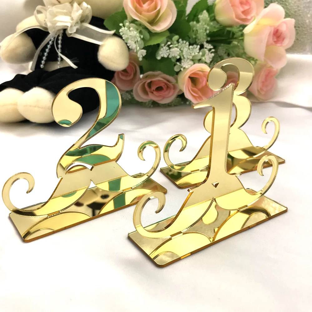 Table Number Signs for Wedding Party Decor Silver Gold Acrylic Table Numbers Roman Numerals Geometric Boho Centerpiece Wedding Decoration (2)